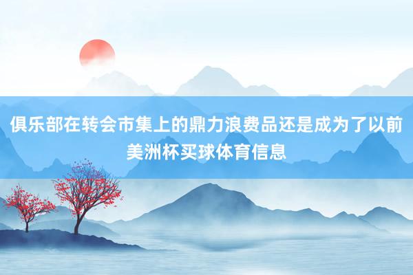 俱乐部在转会市集上的鼎力浪费品还是成为了以前美洲杯买球体育信息