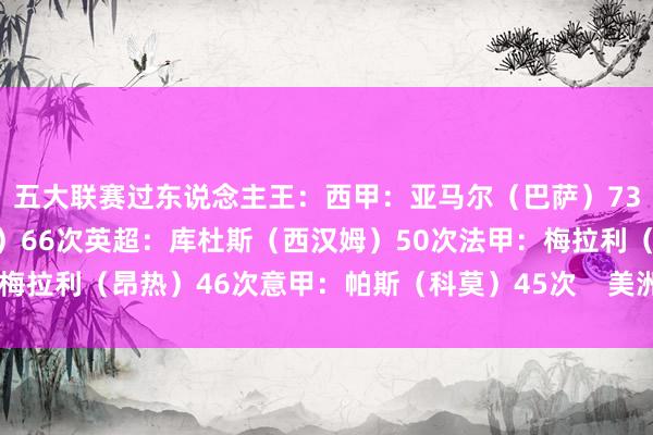 五大联赛过东说念主王：西甲：亚马尔（巴萨）73次德甲：吉滕斯（多特）66次英超：库杜斯（西汉姆）50次法甲：梅拉利（昂热）46次意甲：帕斯（科莫）45次    美洲杯买球体育信息
