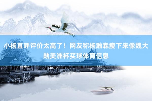 小杨直呼评价太高了！网友称杨瀚森瘦下来像魏大勋美洲杯买球体育信息