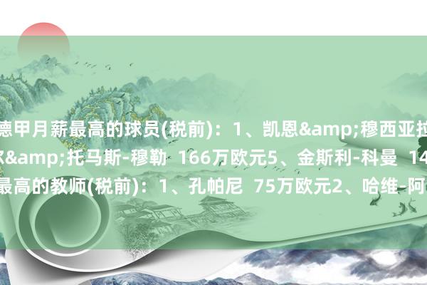 德甲月薪最高的球员(税前)：1、凯恩&穆西亚拉  210万欧元3、诺伊尔&托马斯-穆勒  166万欧元5、金斯利-科曼  142万欧元德甲月薪最高的教师(税前)：1、孔帕尼  75万欧元2、哈维-阿隆索  42.5万欧元3、罗泽  37.5万欧元体育录像/图片