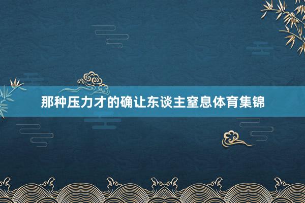 那种压力才的确让东谈主窒息体育集锦