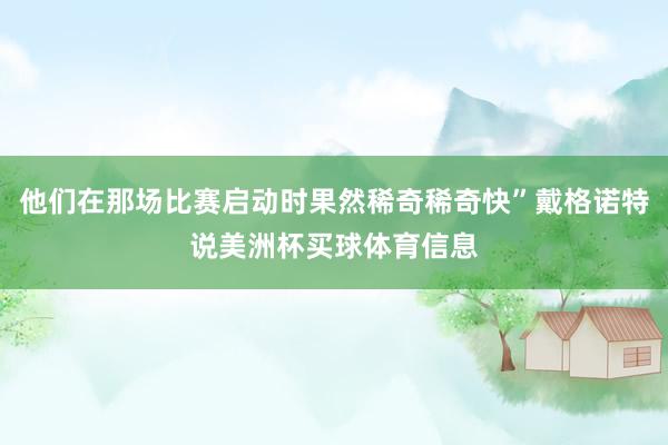 他们在那场比赛启动时果然稀奇稀奇快”戴格诺特说美洲杯买球体育信息