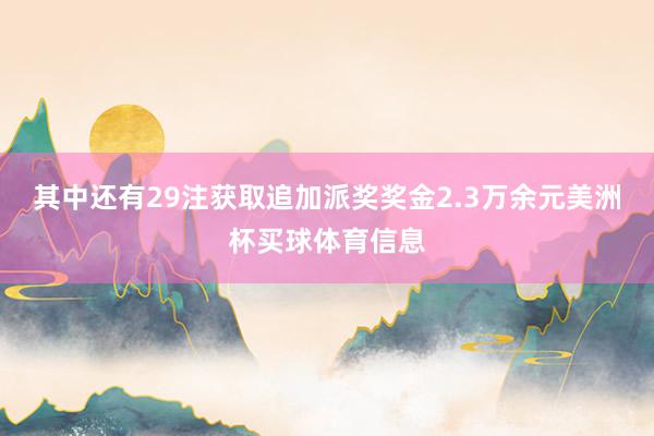 其中还有29注获取追加派奖奖金2.3万余元美洲杯买球体育信息