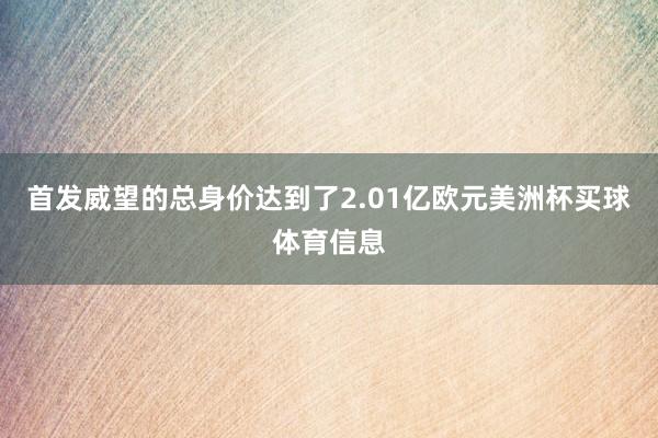 首发威望的总身价达到了2.01亿欧元美洲杯买球体育信息