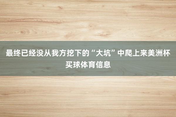 最终已经没从我方挖下的“大坑”中爬上来美洲杯买球体育信息