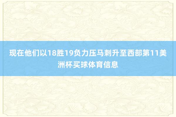 现在他们以18胜19负力压马刺升至西部第11美洲杯买球体育信息