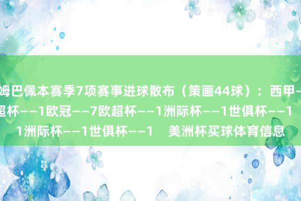姆巴佩本赛季7项赛事进球散布（策画44球）：西甲——31国王杯——2西超杯——1欧冠——7欧超杯——1洲际杯——1世俱杯——1    美洲杯买球体育信息